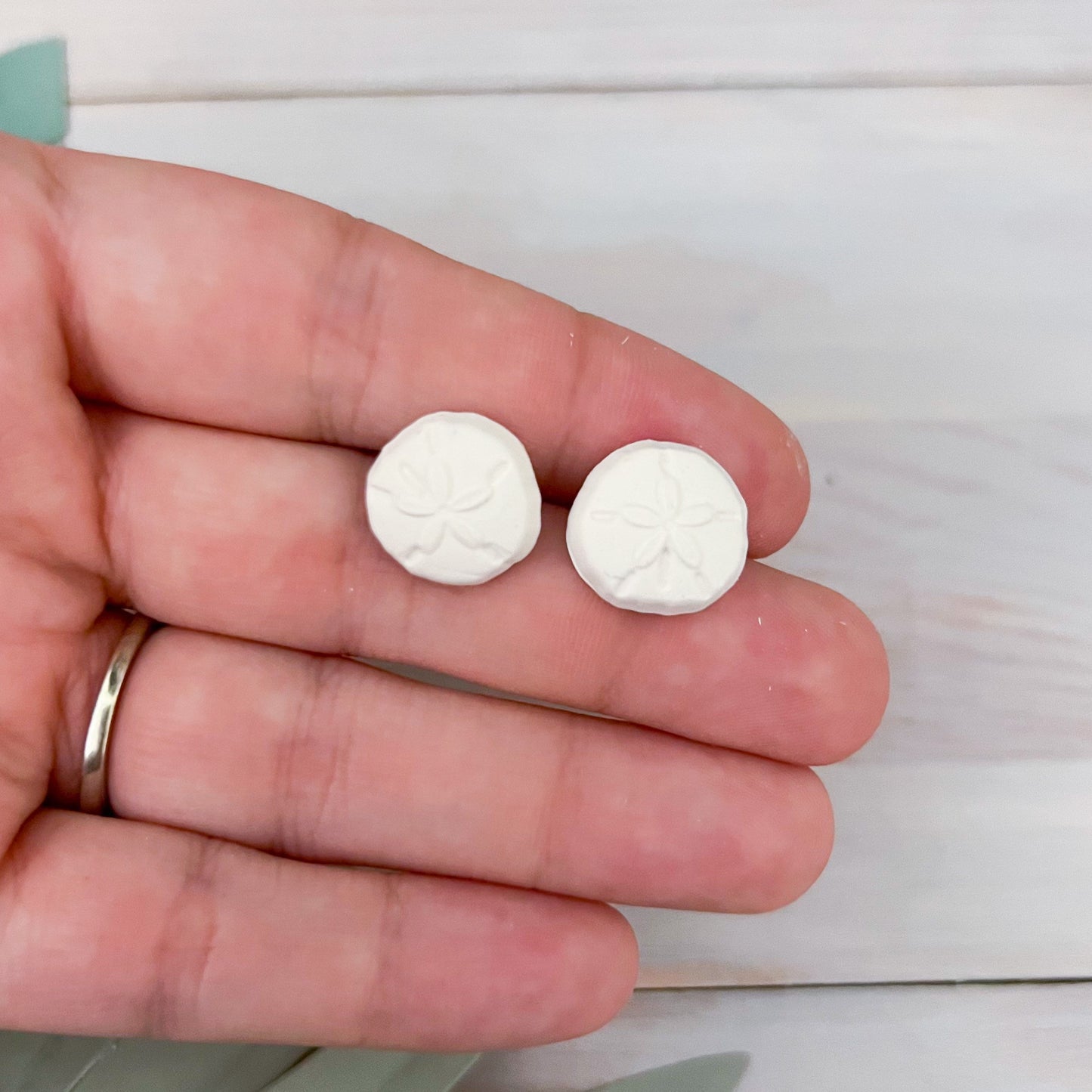 Clay Sand Dollar Stud Earrings | Handmade Lightweight Polymer Clay Earrings