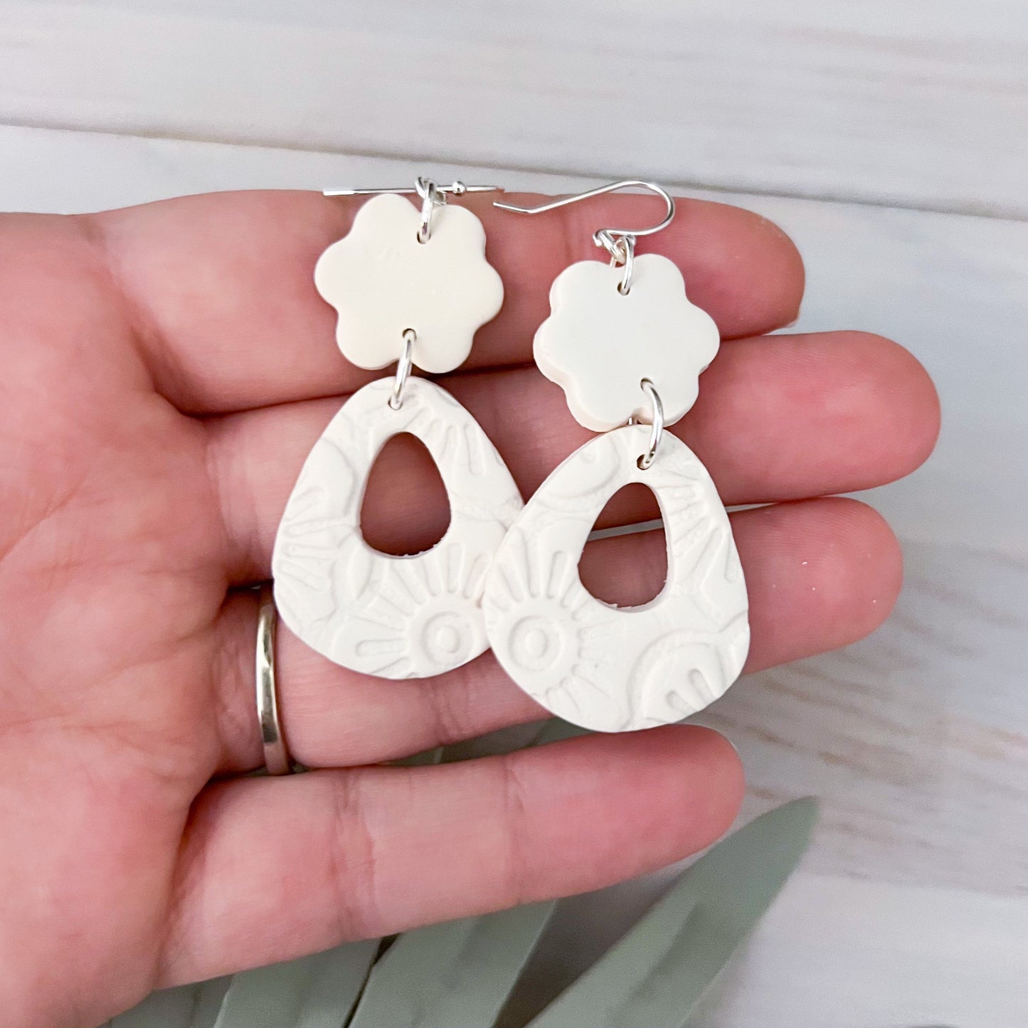 Floral Textured Clay Dangle Earrings | Handmade Lightweight Polymer Clay Earrings