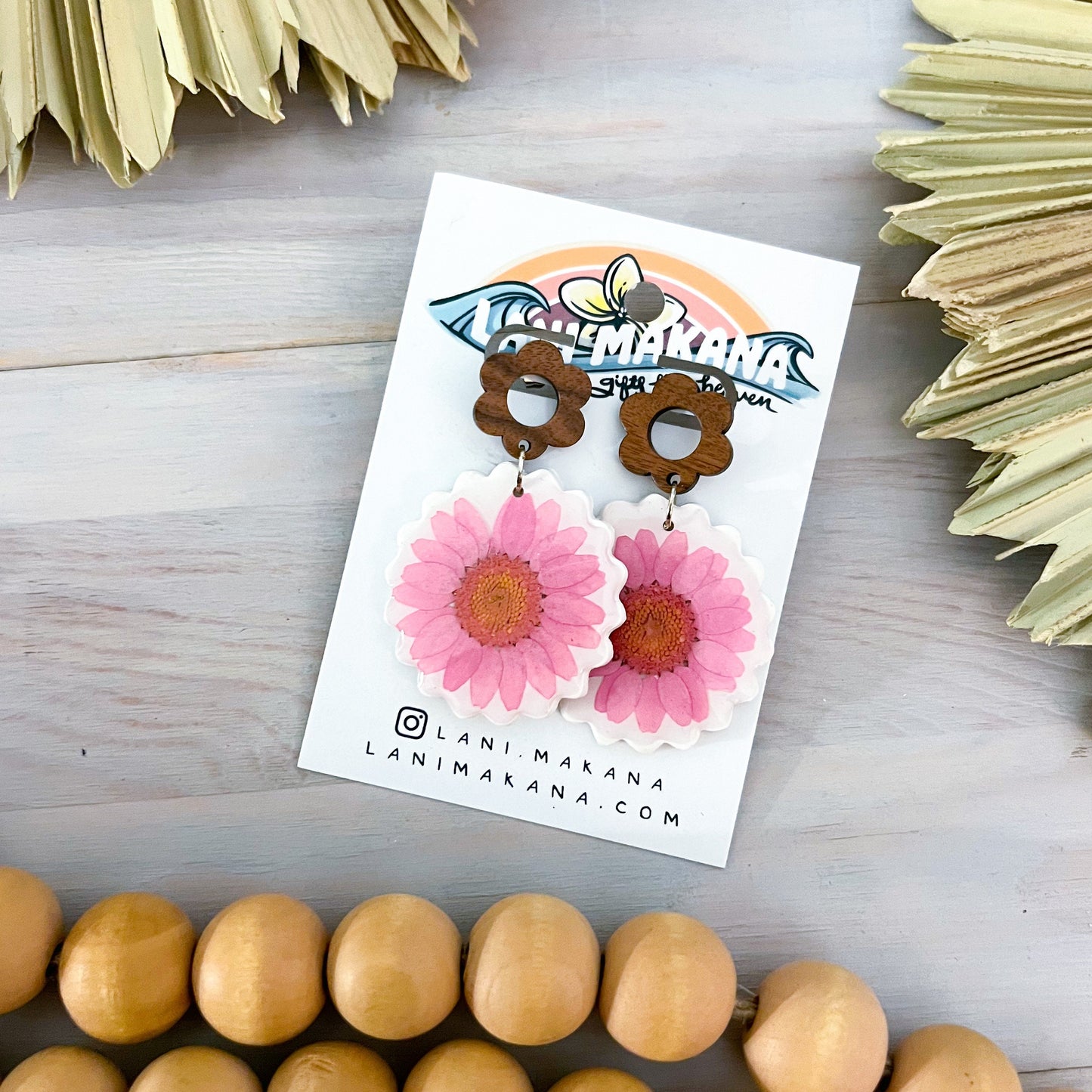 Pink Daisy Pressed Flower Statement Clay Earrings
