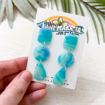 Sea Glass Marble Clay Dangle Earrings | Handmade Lightweight Polymer Clay Earrings