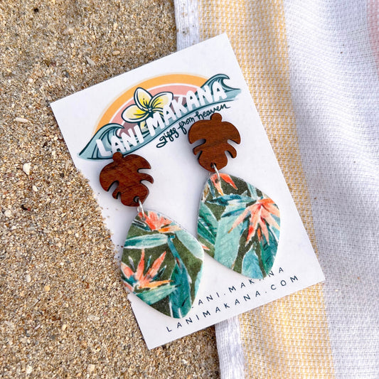 Watercolor Hawaiian Print Diamond Clay Earrings | Handmade Lightweight Polymer Clay Earrings