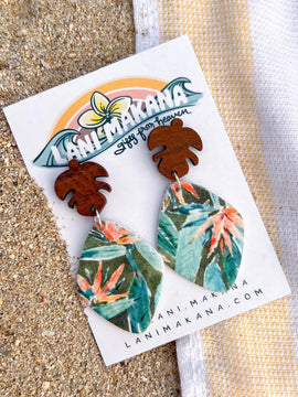 Watercolor Hawaiian Print Diamond Clay Earrings | Handmade Lightweight Polymer Clay Earrings