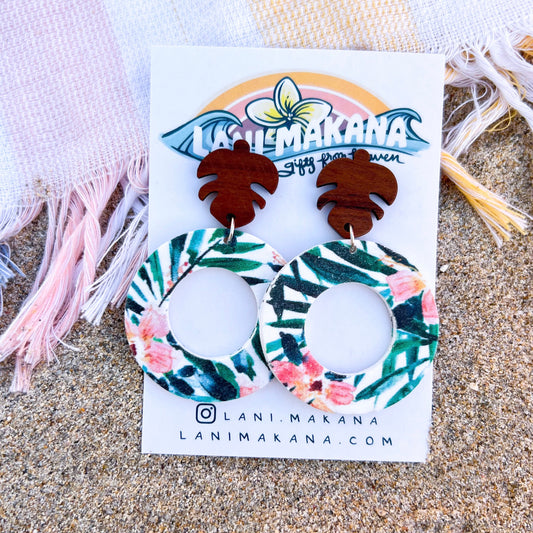 Watercolor Hawaiian Print Clay Hoop Earrings | Handmade Lightweight Polymer Clay Earrings