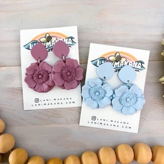 Clay Poppy Flower Statement Earrings | Handmade Lightweight Polymer Clay Earrings