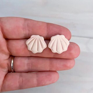 Seashell Clay Stud Earrings | Handmade Lightweight Polymer Clay Earrings