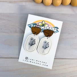 Floral Sketch Wood Clay Earrings | Handmade Lightweight Polymer Clay Earrings