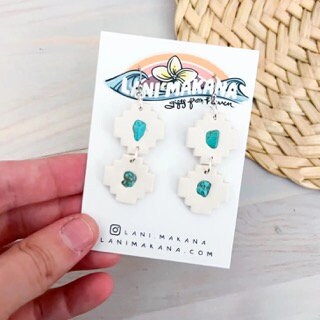 Turquoise Aztec Textured Clay Earrings | Handmade Lightweight Polymer Clay Earrings