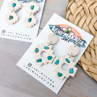 Turquoise Aztec Textured Clay Earrings | Handmade Lightweight Polymer Clay Earrings
