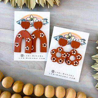 Terracotta Floral Clay Statement Earrings | Handmade Lightweight Polymer Clay Earrings