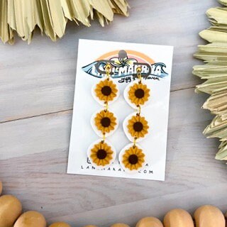 Sunflower Triple Dangle Clay Earrings | Handmade Lightweight Polymer Clay Earrings