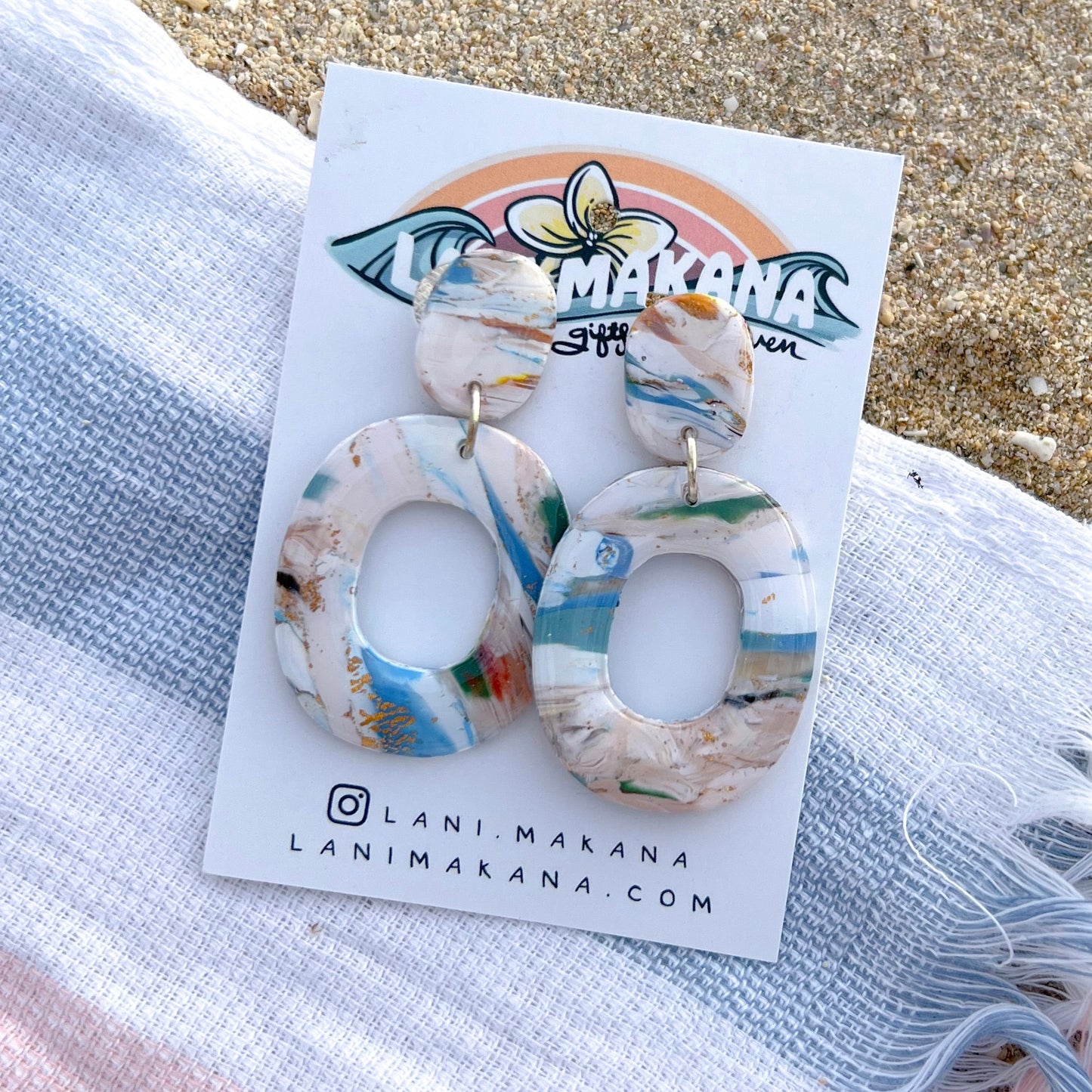 Ocean Marble Clay Statement Hoop Earrings | Handmade Lightweight Polymer Clay Earrings