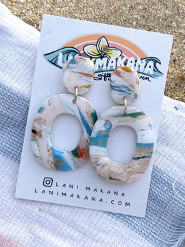 Ocean Marble Clay Statement Hoop Earrings | Handmade Lightweight Polymer Clay Earrings