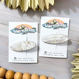White Metallic Marble Clay Hair Barrette - Handmade Lightweight Polymer Clay