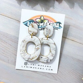 White Metallic Marble Clay Statement Hoop Earrings | Handmade Lightweight Polymer Clay Earrings