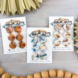 Marble Clay Triple Pebble Earrings | Handmade Lightweight Polymer Clay Earrings
