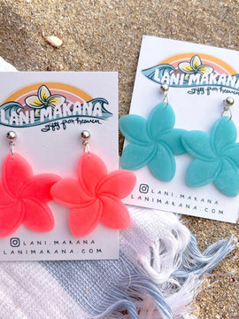 Sea Glass Inspired Plumeria Dangle Earrings | Handmade Lightweight Polymer Clay Earrings