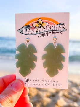 Sea Glass Inspired Leaf Dangle Earrings | Handmade Lightweight Polymer Clay Earrings