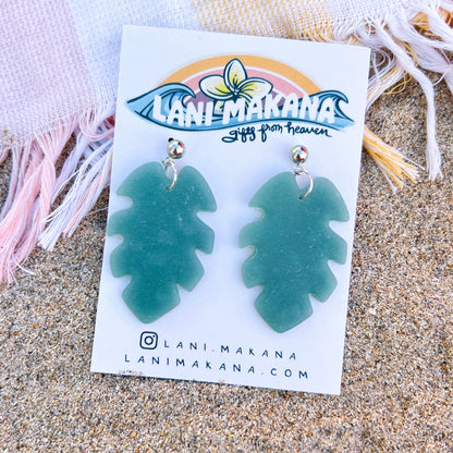 Sea Glass Inspired Leaf Dangle Earrings | Handmade Lightweight Polymer Clay Earrings