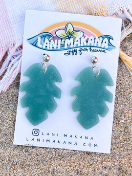 Sea Glass Inspired Leaf Dangle Earrings | Handmade Lightweight Polymer Clay Earrings