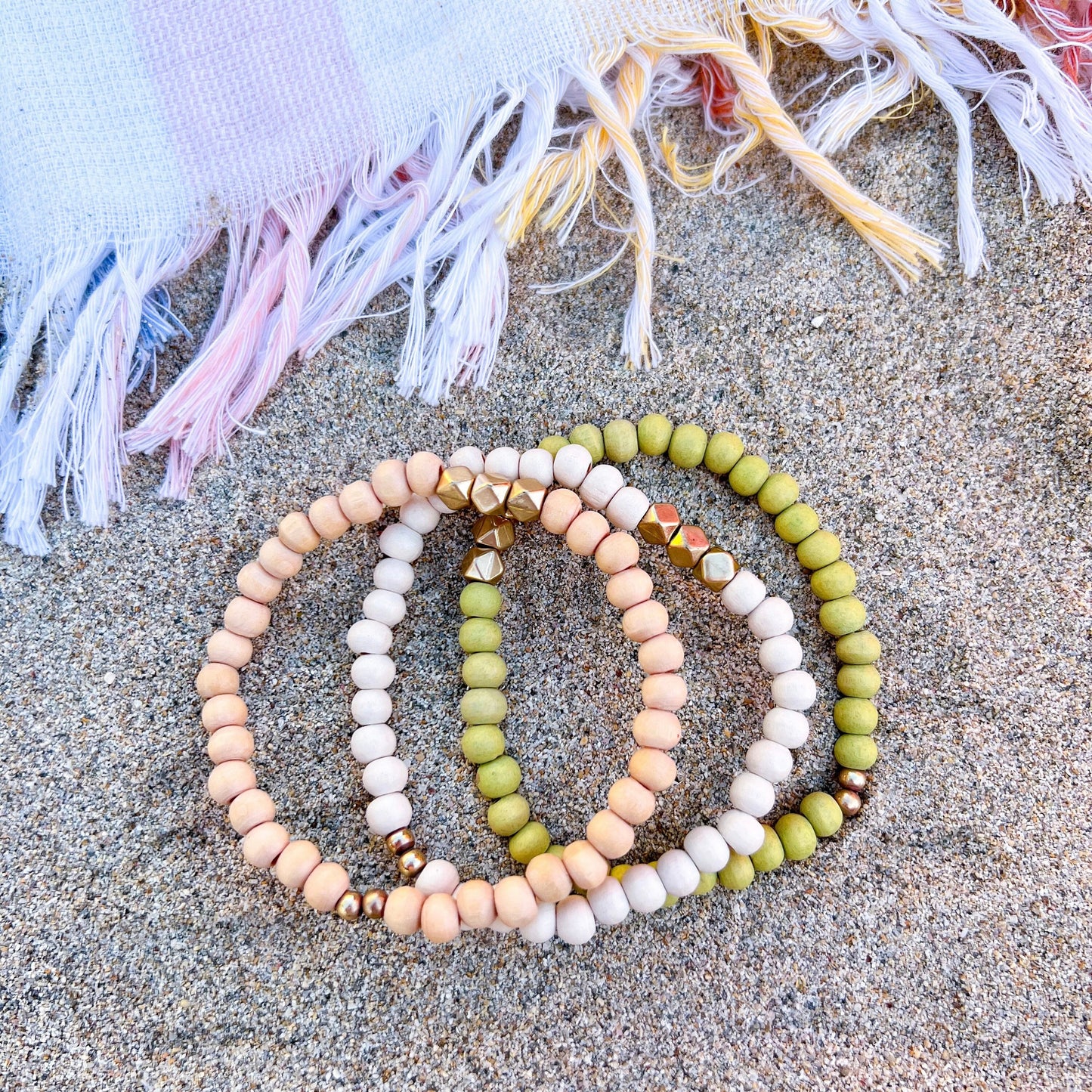 Colorful Wooden Beaded Beach Bracelet Set