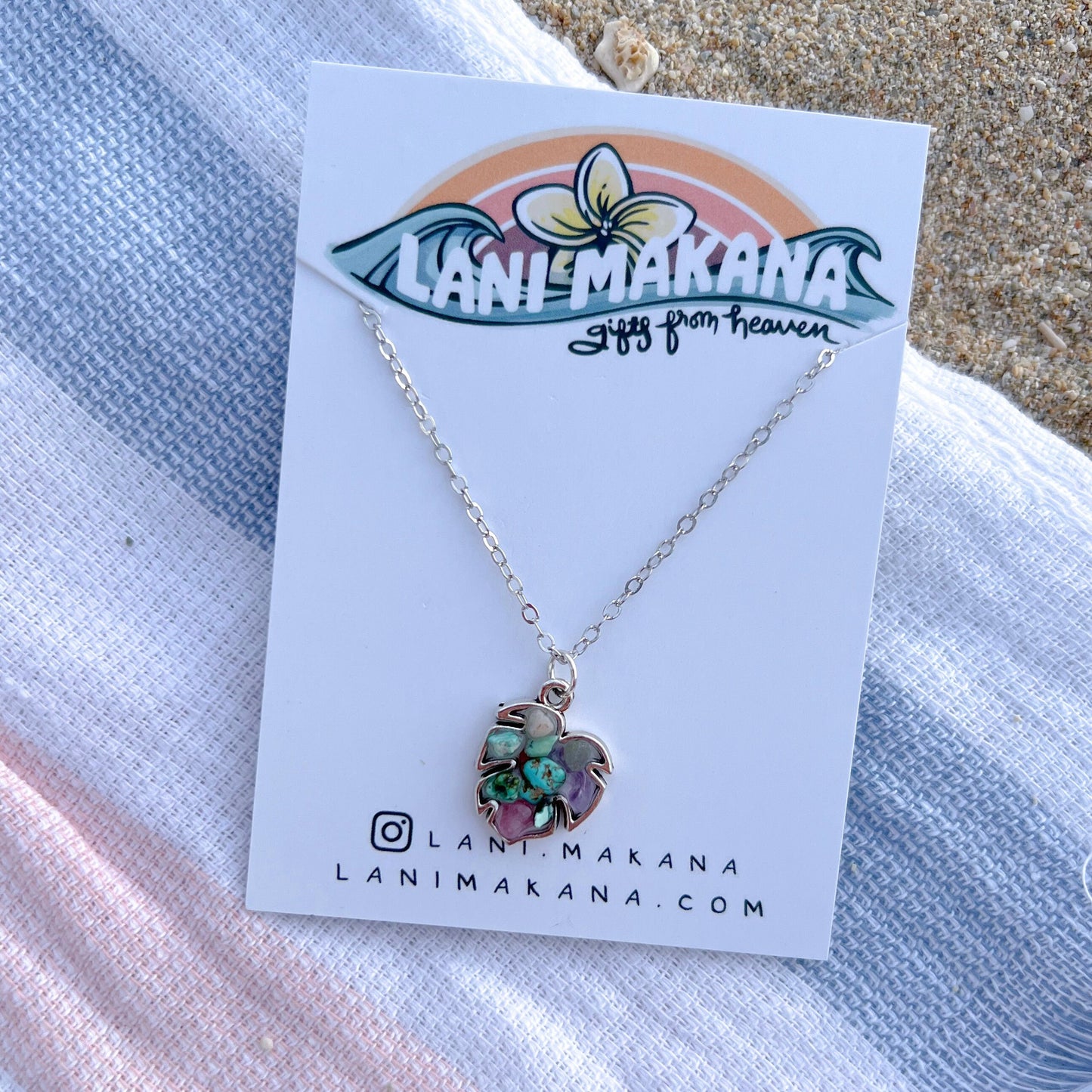 Mini Colorful Gemstone Monstera Necklace