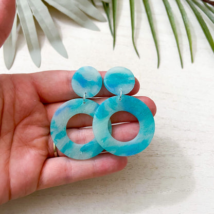 Sea Glass Marble Clay Hoop Earrings | Handmade Lightweight Polymer Clay Earrings
