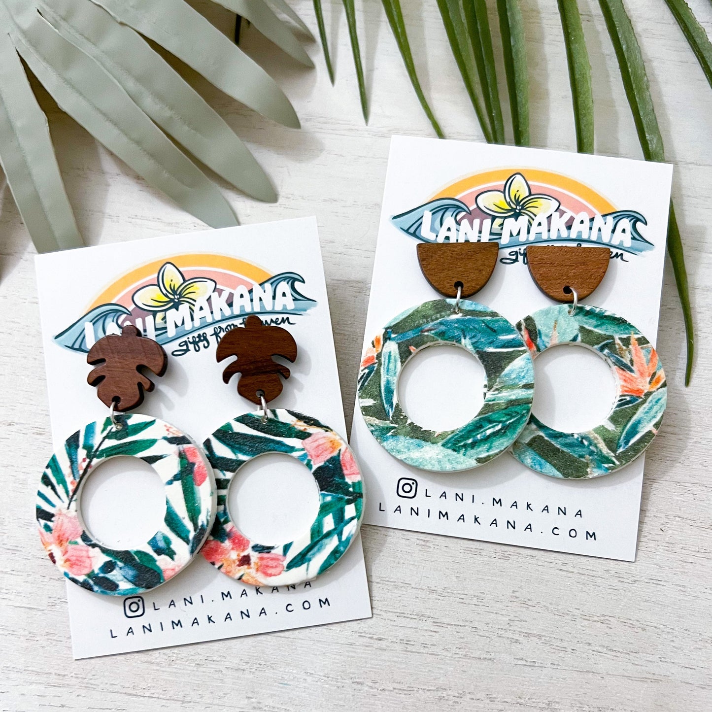 Watercolor Hawaiian Print Clay Hoop Earrings | Handmade Lightweight Polymer Clay Earrings