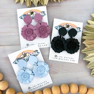 Clay Poppy Flower Statement Earrings | Handmade Lightweight Polymer Clay Earrings