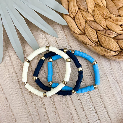 Bright Blue Heishi Beaded Bracelet Stack