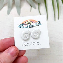 Clay Pearl Spiral Shell Stud Earrings | Handmade Lightweight Polymer Clay Earrings