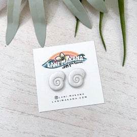 Clay Pearl Spiral Shell Stud Earrings | Handmade Lightweight Polymer Clay Earrings