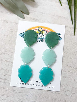 Sea Glass Inspired Triple Leaf Dangle Earrings | Handmade Lightweight Polymer Clay Earrings