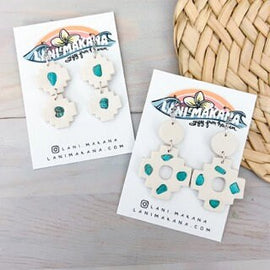 Turquoise Aztec Textured Clay Earrings | Handmade Lightweight Polymer Clay Earrings