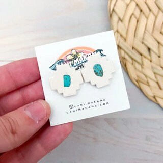 Turquoise Aztec Statement Stud Clay Earrings | Handmade Lightweight Polymer Clay Earrings