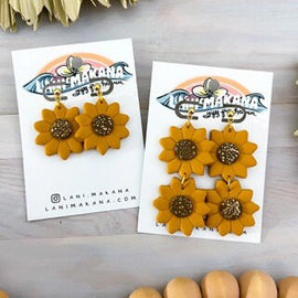 Sunflower Dangle Clay Earrings | Handmade Lightweight Polymer Clay Earrings