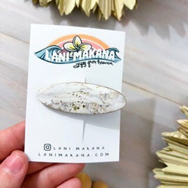 White Metallic Marble Clay Hair Barrette - Handmade Lightweight Polymer Clay