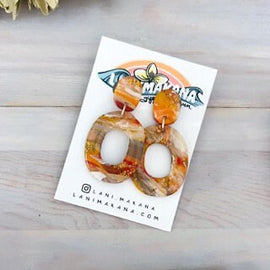 Orange Marble Clay Statement Hoop Earrings | Handmade Lightweight Polymer Clay Earrings