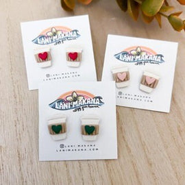 Heart Coffee Cup Clay Stud Earrings | Handmade Lightweight Polymer Clay Earrings