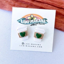 Heart Coffee Cup Clay Stud Earrings | Handmade Lightweight Polymer Clay Earrings