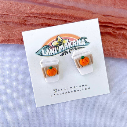 Pumpkin Spice Coffee Cup Clay Stud Earrings | Handmade Lightweight Polymer Clay Earrings