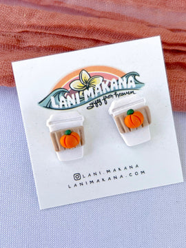 Pumpkin Spice Coffee Cup Clay Stud Earrings | Handmade Lightweight Polymer Clay Earrings