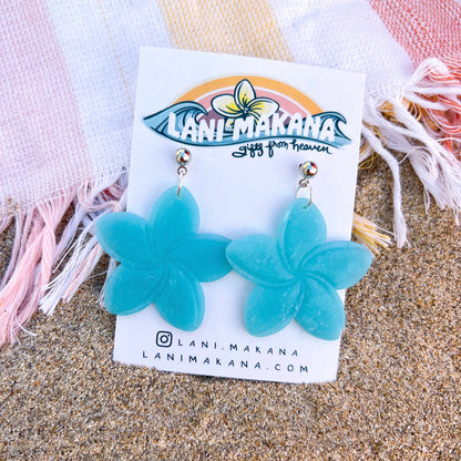 Sea Glass Inspired Plumeria Dangle Earrings | Handmade Lightweight Polymer Clay Earrings