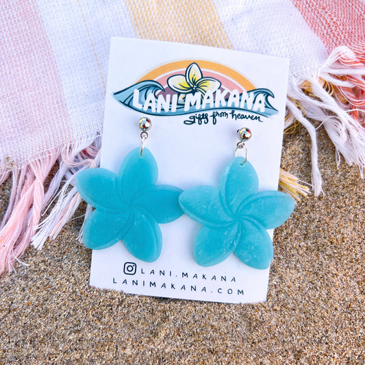 Sea Glass Inspired Plumeria Dangle Earrings | Handmade Lightweight Polymer Clay Earrings