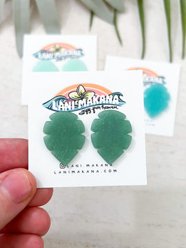 Sea Glass Inspired Clay Leaf Stud Earrings | Handmade Lightweight Polymer Clay Earrings