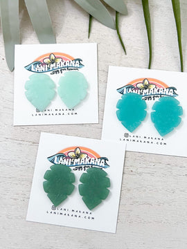 Sea Glass Inspired Clay Leaf Stud Earrings | Handmade Lightweight Polymer Clay Earrings