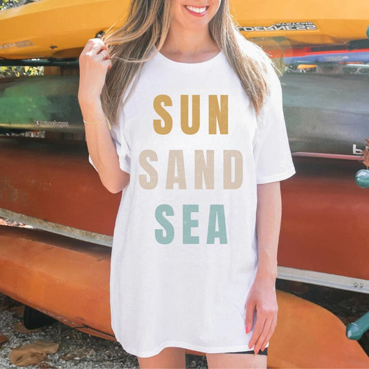 Sun Sand Sea Beach Tee - Women's Oversized Beach Tee - Bella Canvas Unisex Tee - Beach Girl Aesthetic