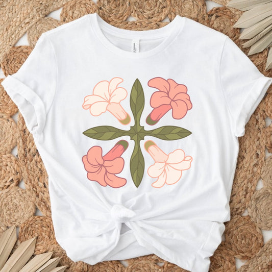 Pink Hawaiian Quilt Beach Tee - Hawaiian Floral Tee - Trendy Oversized Beach Tee - Bella Canvas Unisex Oversized Tee