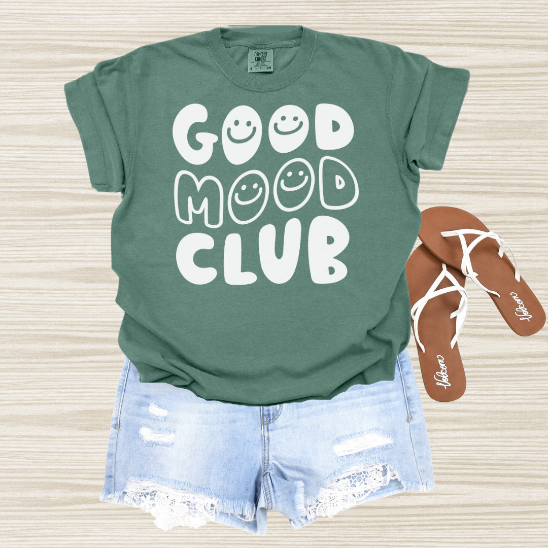 Good Mood Club - Happy Face Tee - Motivational Shirt - Smiley Face Tshirt - Comfort Colors Oversized Unisex Tee