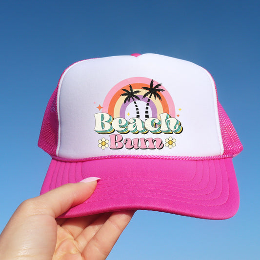 Beach Smiley Hat - Beach Bum Neon Smiley Trucker Cap - Pink Beach Hat - Summer Trucker Hat - Neon Pink Summer Hat - Smiley Hat Trucker Cap