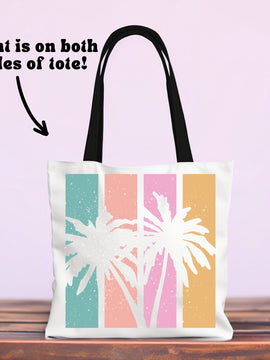 Neon Tropical Palm Tree Beach Bag - Double Sided Beach Tote Bag